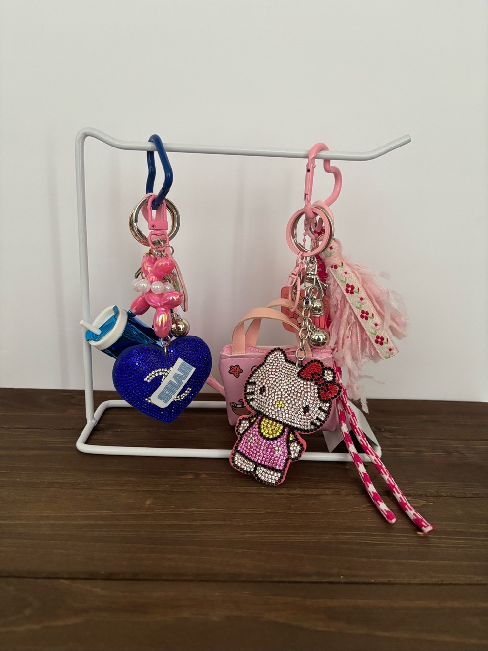 2PC Hello Kitty Pink and Blue Crystal Tassel Bag Charms